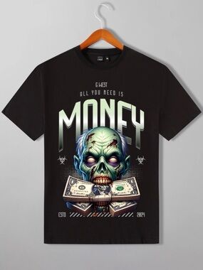 G West "All You Need Is Money" Zombie Oversized Graphic Tee - 2XL
